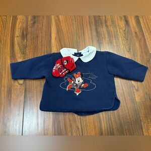 Disney Store Minnie Mouse vintage embroidered ice skating winter long sleeve top